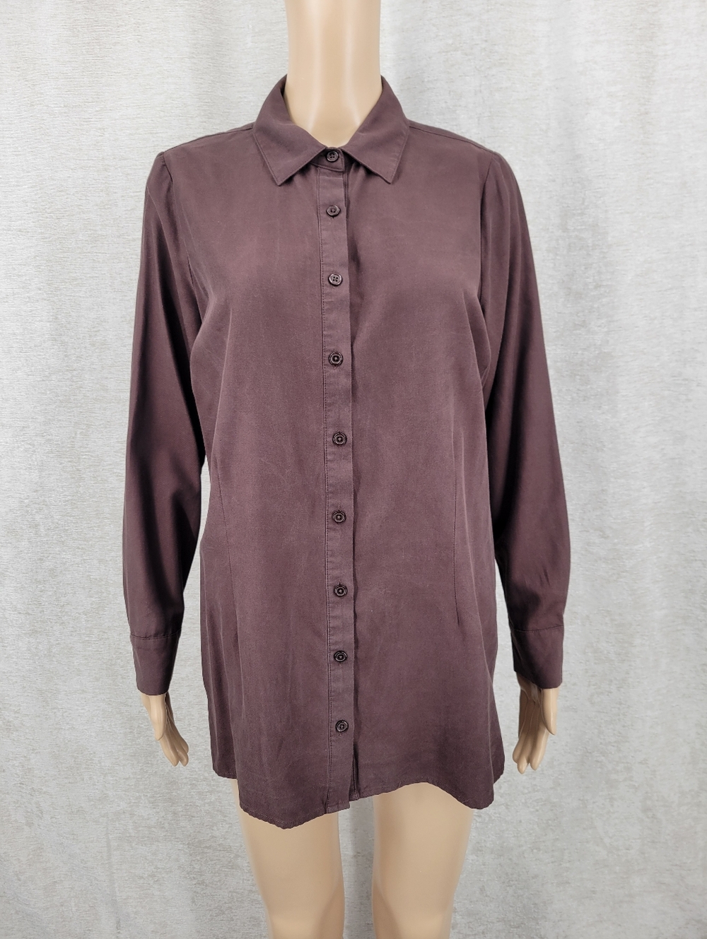 WinterSilks Silk-Cotton Blouse in Chocolate Brown Long Sleeve Button Up